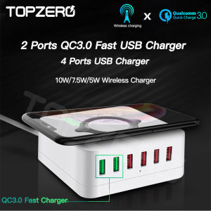 TOPZERO 6 Ports 72W QI Wireless Fast Charger Quick Charger 3.0 USB Adapter Phone Charger For iPhone Huawei OPPO VIVO Xiaomi Samsung