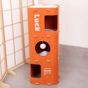 COOLSOO 2 Floors/3 Floors Cat Bed All-in-one Tree Hole Cat Castle House Fun Climbing Cat Scratching Post Four Seasons