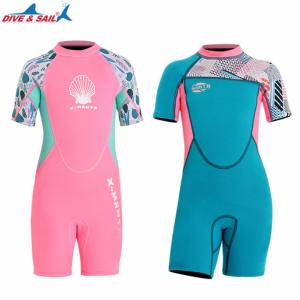 Dive & Sail Brand 2.5mm Neoprene Youth Kids Wetsuit Shorty Surfing Suit Short Sleeve Diving Snorkeling Swimming Jumpsuit Scuba Dive Swimwear Girls