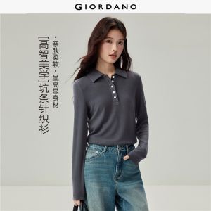 Giordano Women Long sleeve slim rib knit polo shirt Free Shipping 05316782