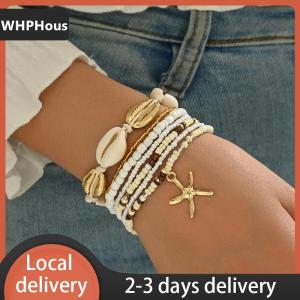 [COD] WHPHous Ship within 24 hours 7Pcs Bohemian Style Starfish  Hand Woven Bracelet For Women Girls Fashion Beaded Bracelet Summer Beach Vacation Accessories