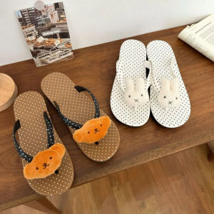 YUCHEN Cartoon Beachwear Flip Flops Anti Slip Round Dots Bunny Bear Flip Flops Sweet Clip Toe Outer Wear Slippers Women