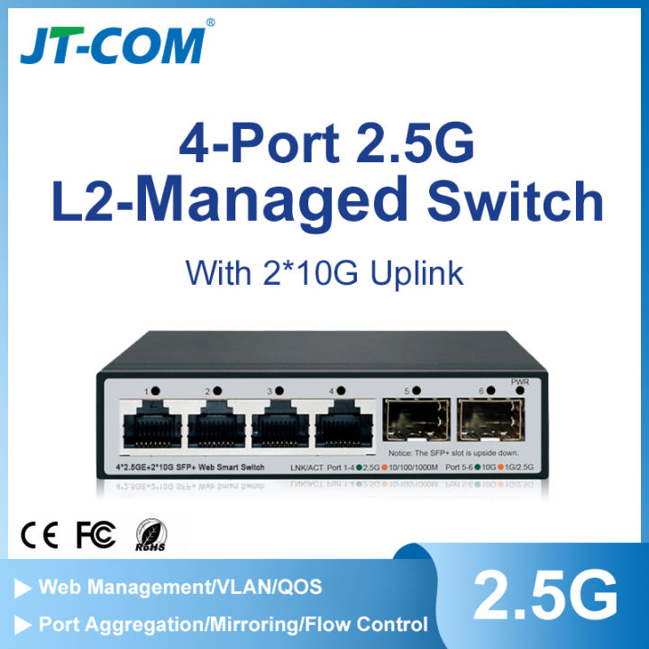 Jt com 2 5gbe smart managed switch 4 port 2500m network 10g sfp slot
