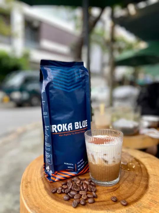 (500 Gram) Cà Phê Rang Xay Nguyên Chất, Vị Đậm Đà Thơm Tự Nhiên Dòng Mộc 100% Robusta - Roka Blue
