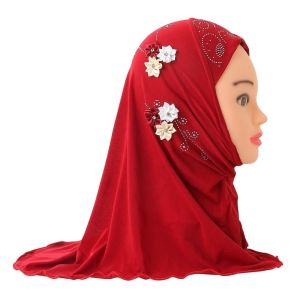 ZSDN MALL Pull On Style Kids Hijab Jersey Material Flower Design Girls Hijab Cute Stretchable Islamic Headscarf Kids Girls