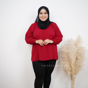 Plus Size (2XL-4XL) Look Slim Soft Crepe Pleated Layer Blouse Muslimah (4861)