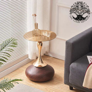 Bàn góc sofa cao cấp bàn phụ nhập khẩu inox cafe trang trí mặt vàng inox chân giả gỗ thiết kế kiểu Ý tối giản cổ điển