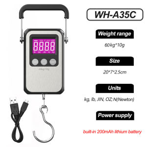 75/60KG 10g USB Charging Electronic Digital Scale Measure Hanging Hook Fishing Travel Luggage Weight Scale Balance Scale Measure Weight Tools