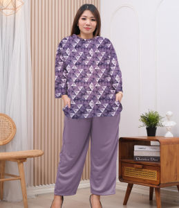 MIYU FASHION - Setelan Wanita Motif Segitiga Celana Dan Atasan Oversize LD 120 & LD 140