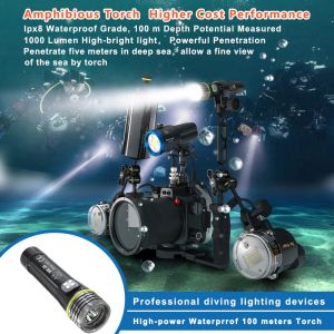 Seafrogs Diving Underwater 100 Meters Waterproof Led Fill Torch, Water Resistant With 4 Light Modes Mini Flashlight with Rechargeable Battery 1000 Lumen