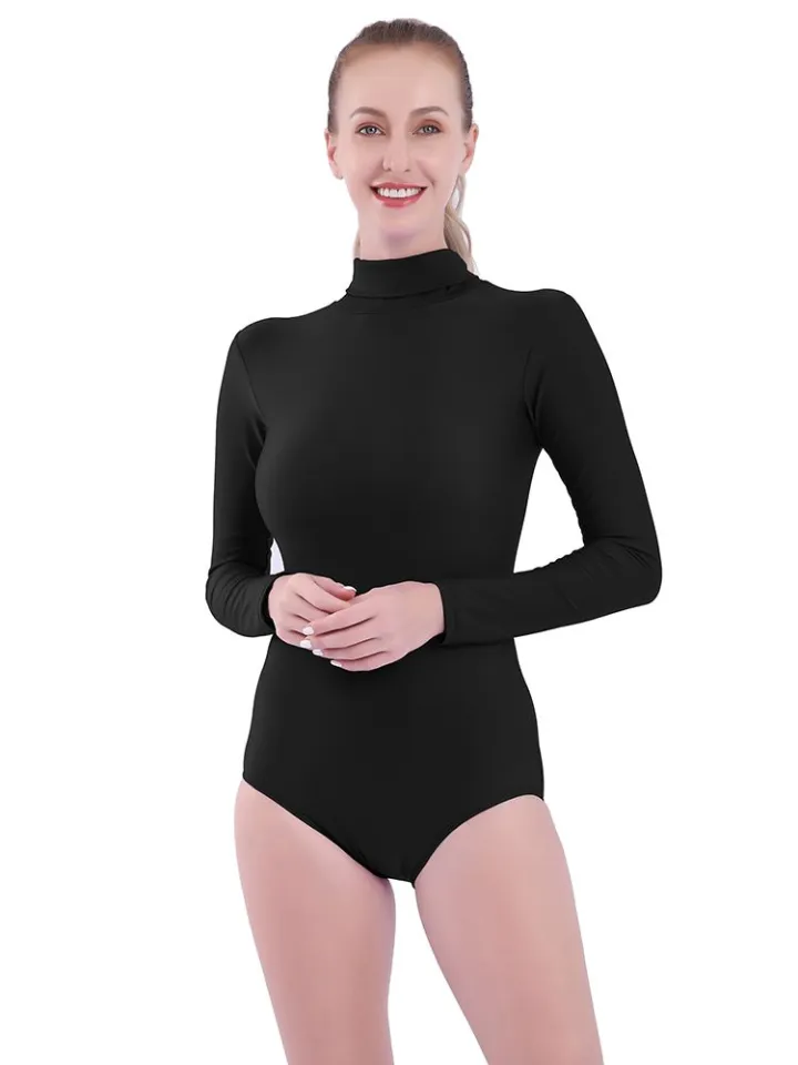 AOYLISEY Women Black Long Sleeve Ballet Dance Leotards Turtleneck  Gymnastics Bodysuits Romper Skin For Men Adult Stage Costumes
