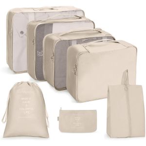 [SG Stock] 7-Piece Travel Luggage Organizer Set – Waterproof Portable Packing Cubes Storage Bags & Pouches for Clothes Shoes & Accessories