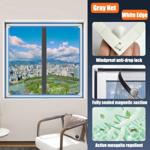 【Patented Lock】Adjustable DIY Magnetic Window Screen Net with Lock Anti Fly Mosquito Net Self-Adhesive Window Screen Net Fits Any Size
