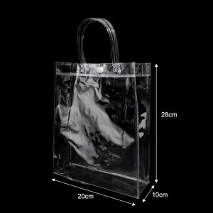 Plastic Transparent Gift Bag PVC Material Tote Bag Transparent Small Wrap Simple Fashion Packaging Bag Reusable Handle Bag for Baby Shower Party Favor Wedding Shopping Retail