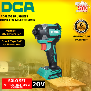 SYK DCA Cordless Brushless Impact Driver 20V ADPL208 Solo Hex Impact Driver Power Tools Mesin Impak Bateri