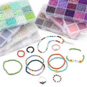 Bộ Hộp 15 Ô 150G Hạt Thủy Tinh Hạt Charm Séc Hạt Thủy Tinh Đệm Pha Lê Cho Vòng Cổ Vòng Tay Làm Trang Sức Phụ Kiện Hạt May Thủ Công Tự Làm