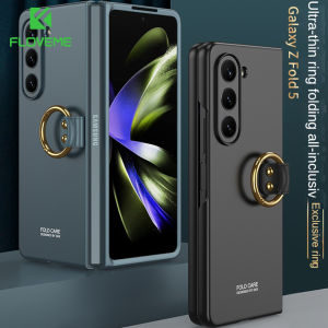 FLOVEME With Front Screen Film Protector Frosted Phone Case For Samsung Galaxy Z Fold 5 Fold 4 5G Ultra-thin Skin-friendly With Ring Bracket Folding Shockproof Protection Hard Back Cover For Galaxy Z Fold 5 Fold 4