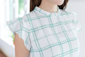 Narinari : MT2711 Ruff Collar Frill Sleeve Blouse เสื้อแขนกุด ผ้าชีฟอง (ลายใหม่)