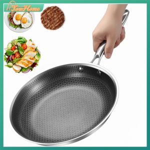 304 Stainless Steel Frying Pan with Handle Non-Stick Honeycomb Skillet for Versatile Cooking of Steak and Eggs