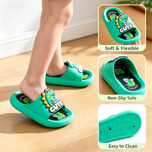 AILEBE Kids Slippers Cute Dinosaur Cartoon PVC Sandals Soft Non-Slip Sole Adjustable Straps Secure Fit Lightweight Waterproof Easy Clean Perfect For Indoor Outdoor Beach Daily Wear Tsinelas Bata For Boys Girls