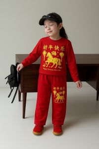 Baju Setelan Anak Imlek Warna Merah – Motif Kuda & Lampion Emas | Size 1–10 Tahun Cewek Cowok