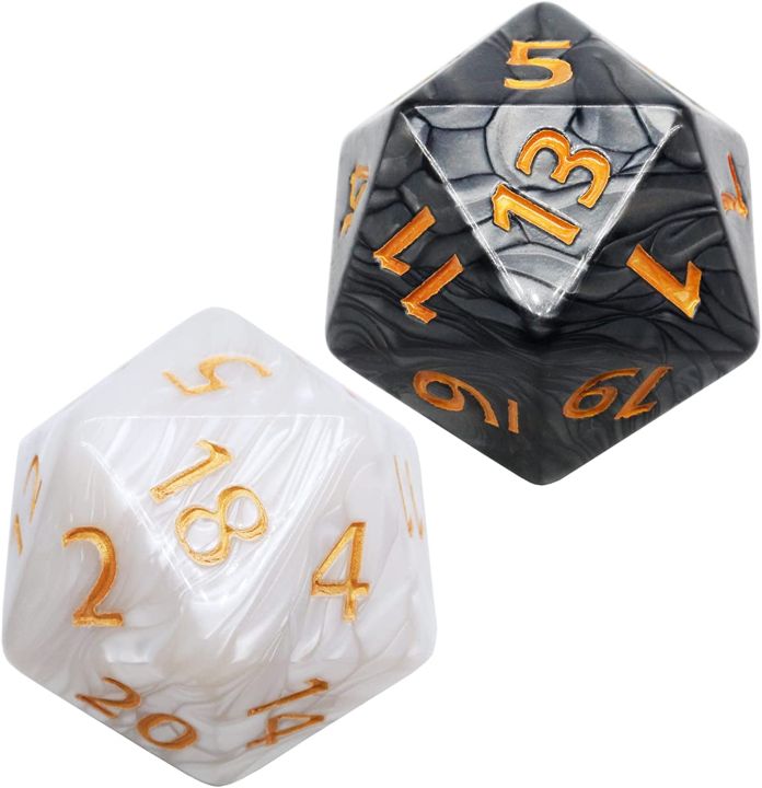 55mm Giant D20 Dice Large DND 20 Sided dice Sets for Dungeons and Dragons,  RPG, MTG Table Games 2 pcs (Black and White)