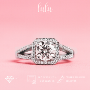 Lulu Moissanite Jewelry - Perhiasan Wanita Cincin Adjust Berlian Moissanite 1 Carat Lapis Emas 18K - Hazel Round Cut Moissanite Adjustable Ring 1 CT Sertifikat GRA