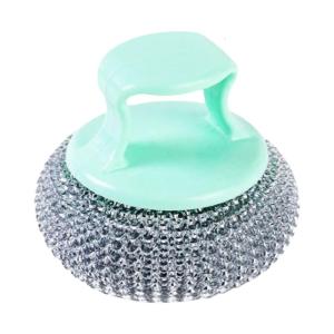 ทำความสะอาดทรงกลมสแตนเลสมีแผ่นขัดถูด้ามจับแบบเปลี่ยนได้สำหรับสิ่งตกค้างที่ถูกไฟไหม้อย่างอ่อนโยนบนพื้นผิวเครื่องครัว