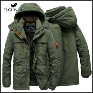 Fuguiniao Mens Winter Travel Jacket Thick Warm Hooded Men Casual Cotton Fleece Parka Coat Male Windbreaker Outerwear
