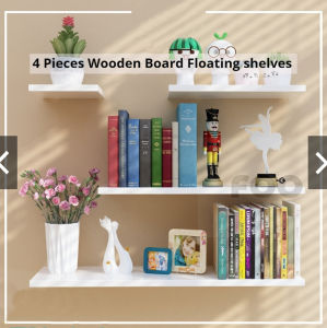 Floating Wall Shelves Set of 4 - Wall Mounted Display Shelf Rack Book Storage Organizer Laminated Floating Shelves for Living Room Kitchen Bedroom Decor