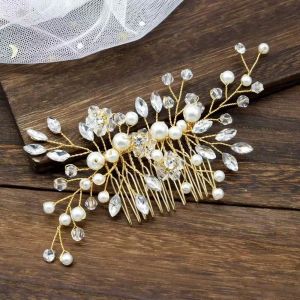LETIGO Pearl Bridal Headdress Elegant Flower Rhinestone Crystal Hair Comb Wedding Styling Accessories Bridal Wedding