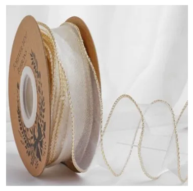 9m Korean Style Gold Edge Wave Silk Organza Ribbon Gift Wrapping Decoration Lace Ribbon