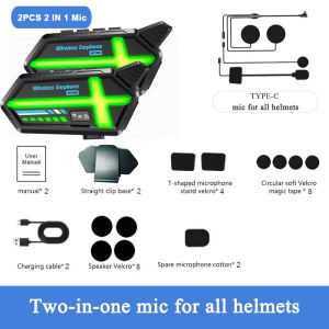 Kebidumei 1/2Pcs Bluetooth Motorcycle Helmet 800M Intercom Headset 5.4 Bluetooth Intercomunicador Waterproof with 1000Mah strong magnetic attraction With Ambient Light