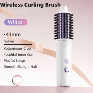 FEELING WELL Cordless Electric Hair Curler Negative Ion 4 Heat Levels 2 in 1 Curling Brush Professional Quickly Heating Portable Straightening Comb Home Use