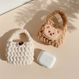Cute Plush Cartoon Bear Knitted Coin Purse for AirPods 1 2 Pro Bluetooth Earphone Storage Bag Case Protective Case