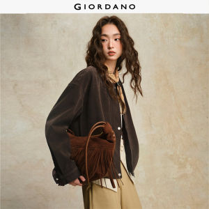 Giordano Women Faux suede gathered round neck oversized jacket Free Shipping 18375915