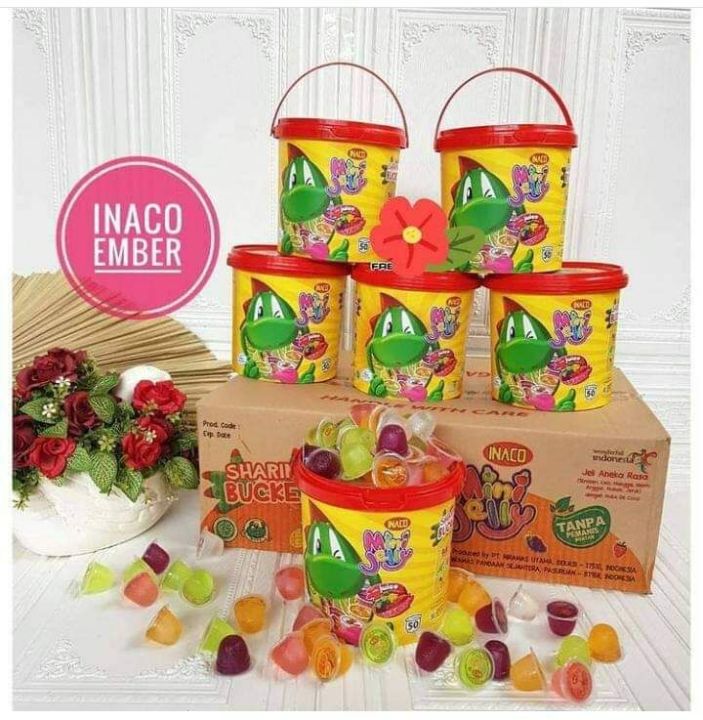 Inaco Jelly Ember Isi 50 Pcs Snack Agar per kg Ager 750 Gram 1 Dus 6 Bucket