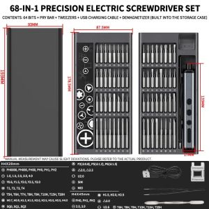 68 in 1 Precision Electric Screwdriver Set 64 Bits LED Light Rechargeable Cordless Power Screw Driver Kit For Phone Repair PC and Laptop