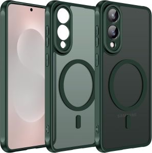 แม่เหล็กสำหรับเคส Samsung ขอบ S25เข้ากันได้กับ MagSafe [ป้องกันสีเหลือง] ฝ้าโปร่งแสงเคสสำหรับ Galaxy โทรศัพท์กันกระแทกด้านหลังแบบแข็ง S25พิเศษ S25บวก S24พิเศษ S24บวก S24 FE A16 A56 a36A26A55A35