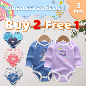 Buy2 Free1! BabyZoom Baby Longsleeve Onesie Multi-Print and Plain Long Sleeve Bodysuit for Baby Random Design Baby Cartoon Long Sleeve Onesie Bodysuit Infant Newborn Babies Sleep Wear Romper Cotton Soft and Comfortable Baby Ootd Cod Free Shipping