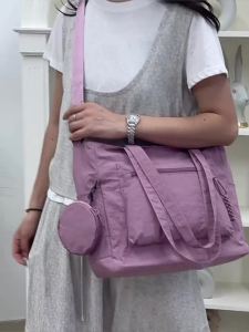 Japanese-style minimalist nylon waterproof tote bag for women 2026 New large-capacity commuter shoulder bag