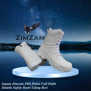 Promo Sepatu Pria PDL Polisi Full Putih Safety Boots Ujung Besi Murah