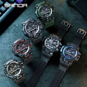SANDA Brand Military Men Sports Army Watches Big Dial Analog Digital Quartz Waterproof Mens Wrist Watch For Man