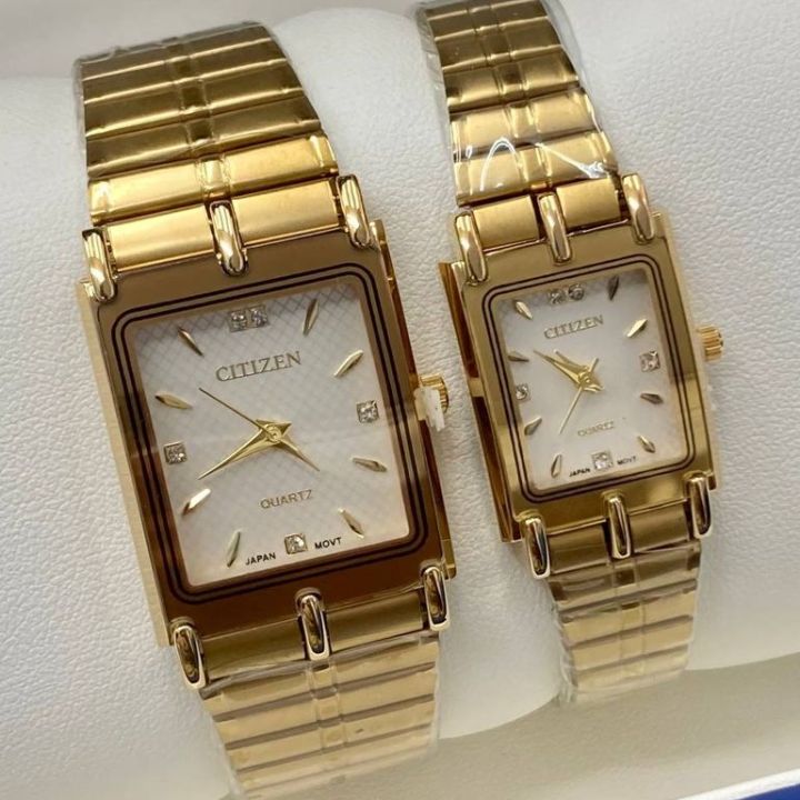 CITIZEN WATCHES COUPLES SET BLACK DIAL GOLD BRACELET Lazada