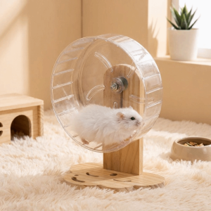 RIACHTAIS Adjustable Height Hamster Exercise Wheel Wooden Stand Transparent Pet Exercise Toy Durable Thickened Hamster Running Stand Hamsters