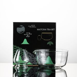 LITTLEX Kết cấu Bát Matcha Với vòi rót Tái sử dụng Bộ dụng cụ làm Matcha  Thủy tinh Bát trà Những người yêu trà