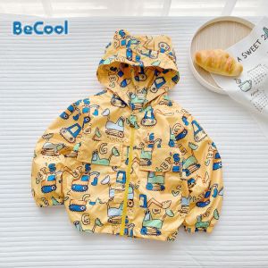 Áo Khoác Gió Cho Bé BECOOL Áo Khoác Lót Nỉ In Hoạ Tiết Máy Xúc Cho Bé Từ 10-22Kg