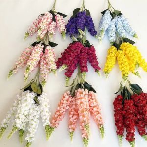 5-Fork French Style Artificial Hyacinth Snapdragon Delphinium Silk Flower Home Wedding Decor