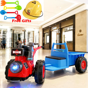 FLIPPED New Electronic Vehicle Toys Electric Ride on Truck for 2 Kids Ride-on Tractors with Trailer 4 Wheels Outdoor Construction Play Cars Music Truck Vehicles Great Birthday Holiday Gift for Toddler Boys Girls Suitable for 2-3 Kids