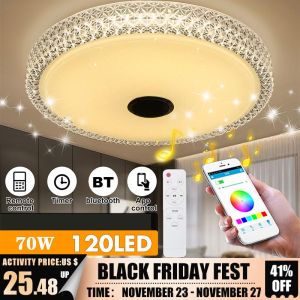 HOL Smart 36W LED Ceiling Light with Bluetooth Speaker RGBW Dimmable Starlight Music RGB APP Remote Ambient Light 33cm for Home Bedroom Living Room Warm White Cold Lighting